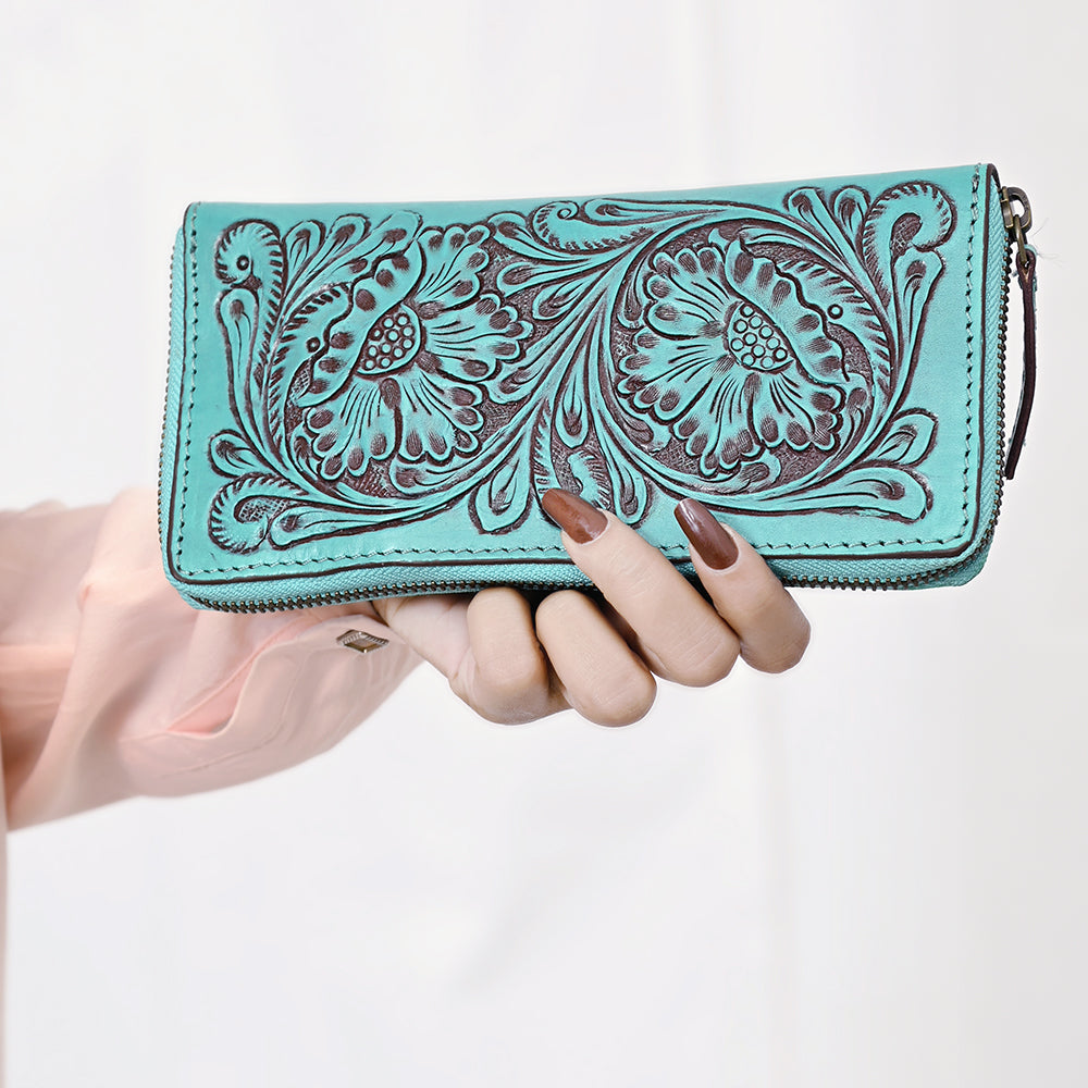 ADBGZ798 Hand-Tooled Genuine Leather Western Organiser - Floral Carving