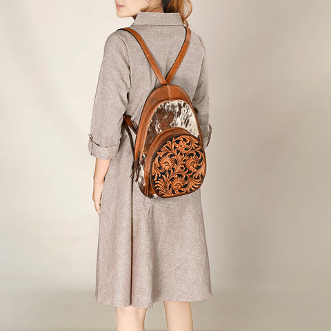 American Darling Western Leather Backpack Hand Tooled Hair-On Cowhide