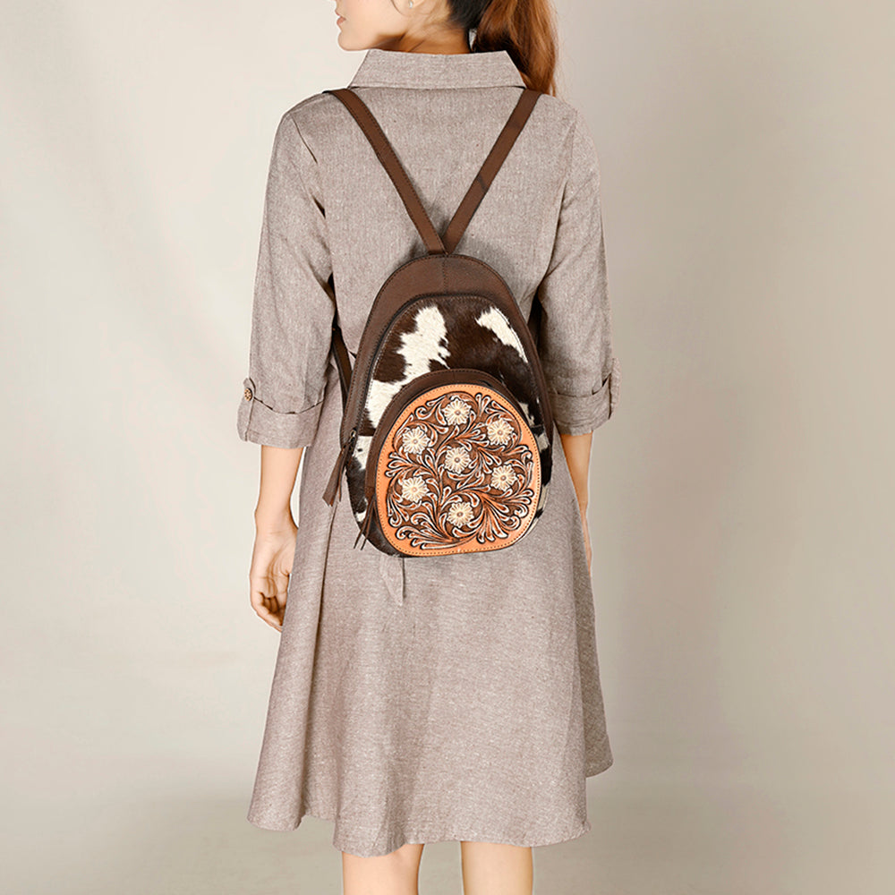 ADBGA508 American Darling Black & White Cowhide Backpack Hand Tooled Genuine Leather