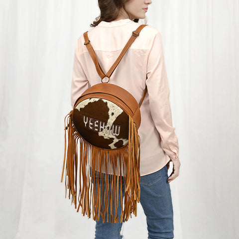 American Darling Western Hair-On Cowhide Fringe Backpack Bag with Genuine Leather by American Darling