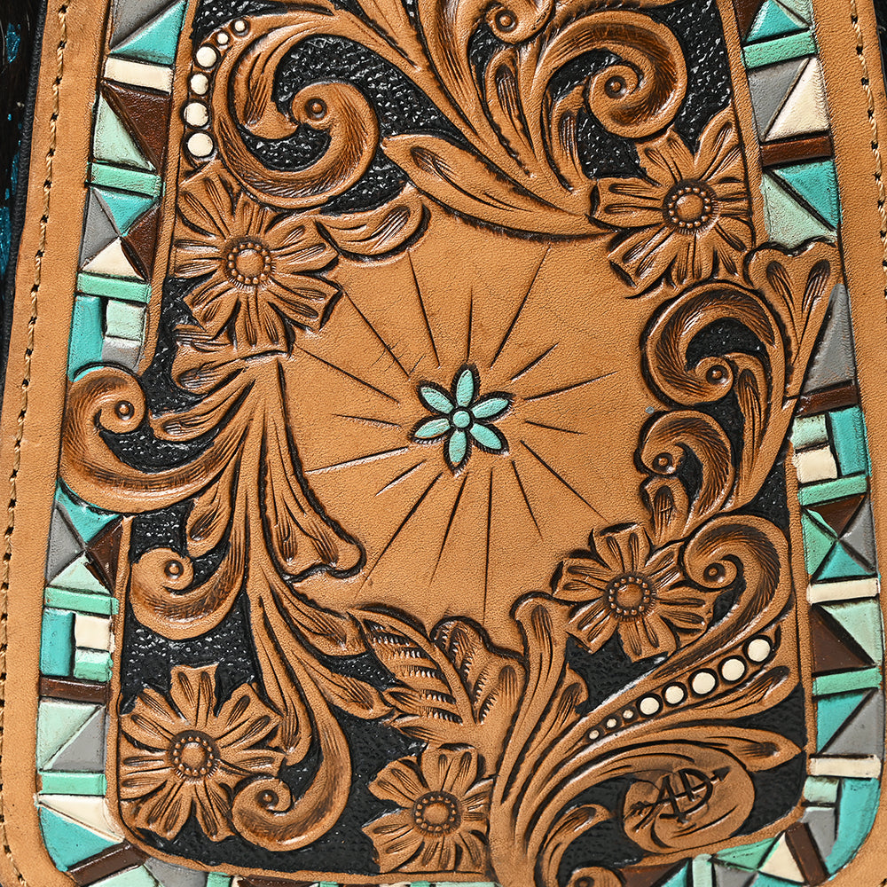 American Darling Floral Hand Tooled Bag | Hair on Cowhide Sling