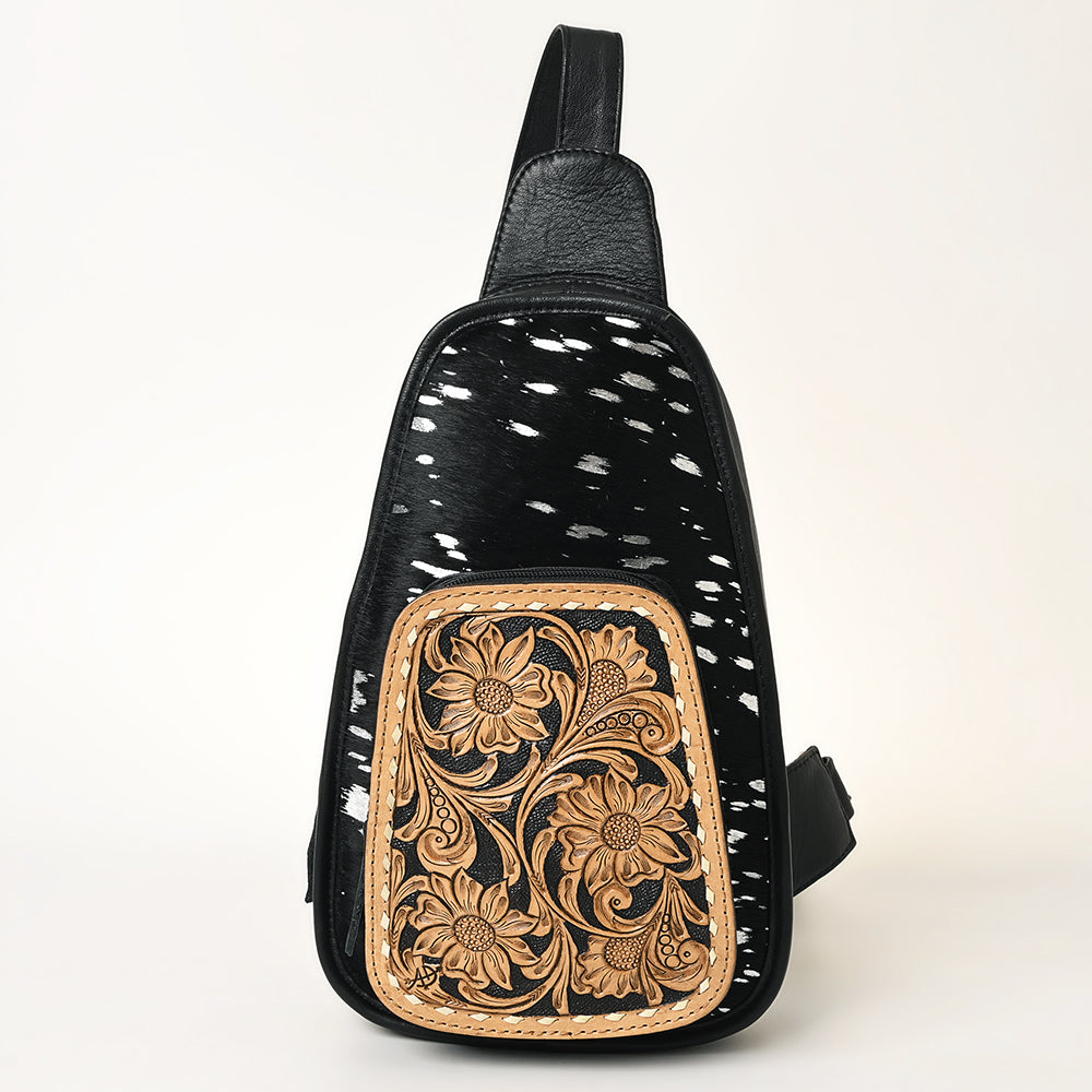 American Darling Floral Hand Tooled Bag | Hair on Cowhide Sling