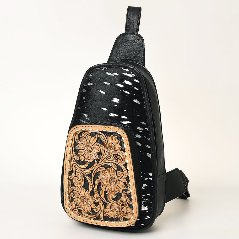 American Darling Floral Hand Tooled Bag | Hair on Cowhide Sling