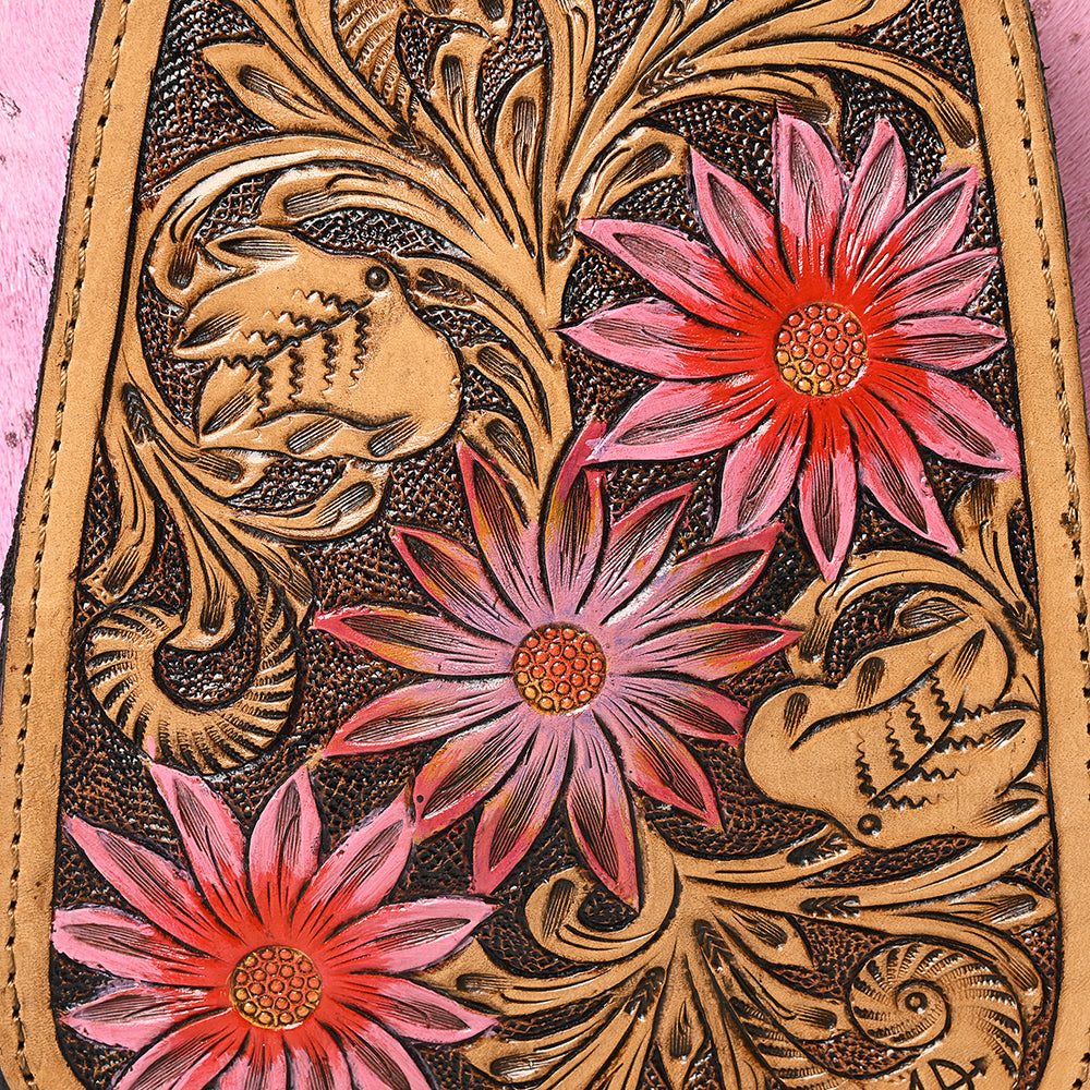 American Darling Pink Cowhide Sling Bag | Tooled Leather Backpack