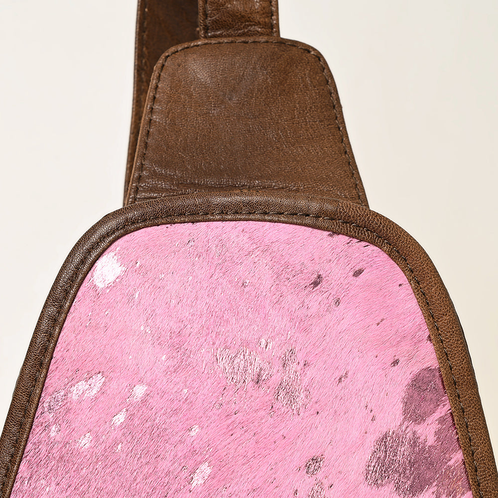 American Darling Pink Cowhide Sling Bag | Tooled Leather Backpack