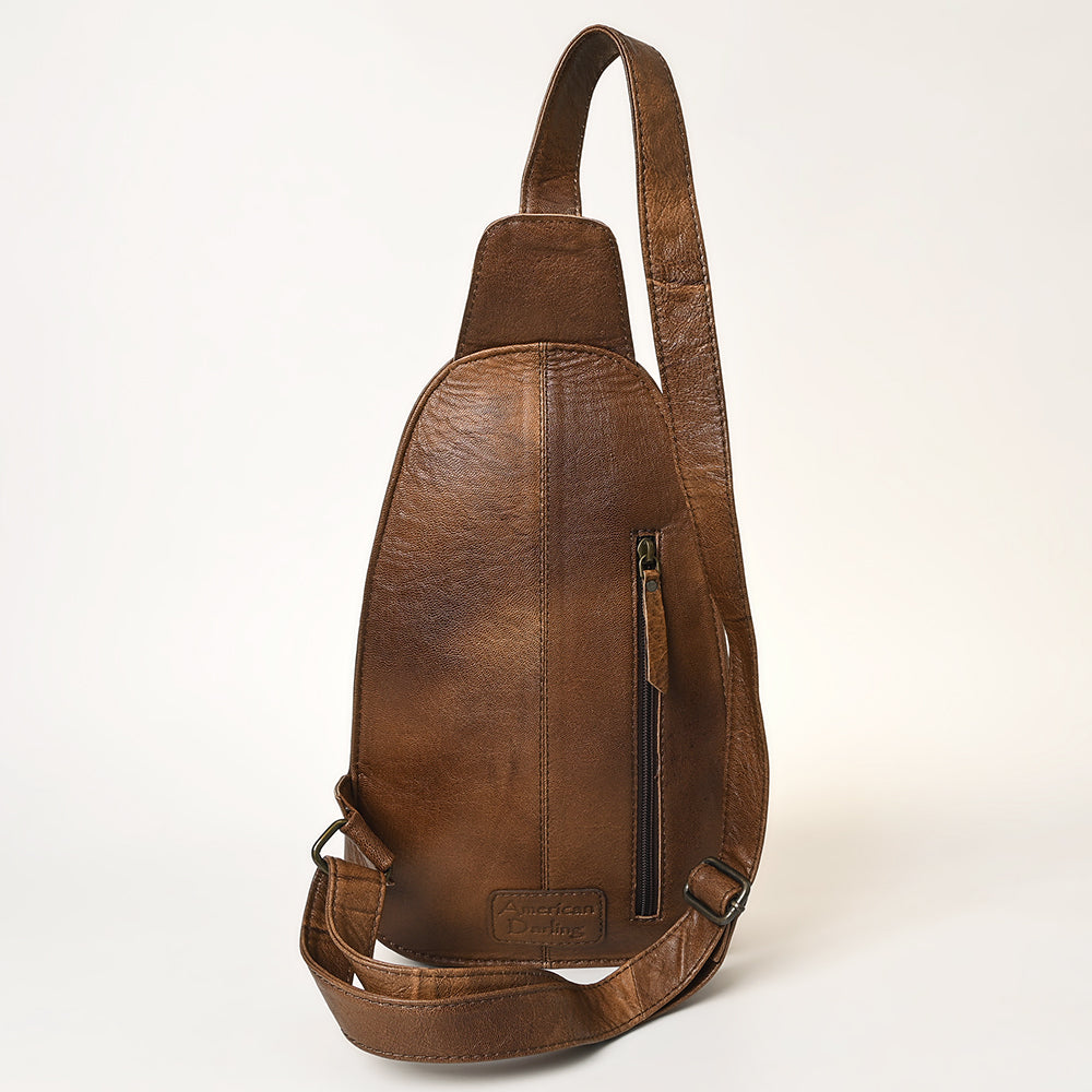 American Darling Pink Cowhide Sling Bag | Tooled Leather Backpack