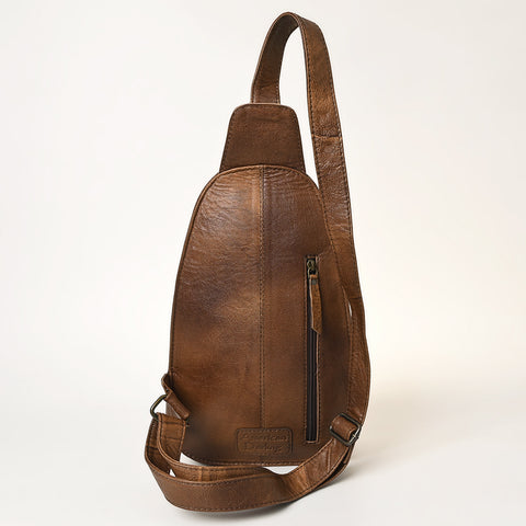 American Darling Pink Cowhide Sling Bag -Tooled Leather Backpack