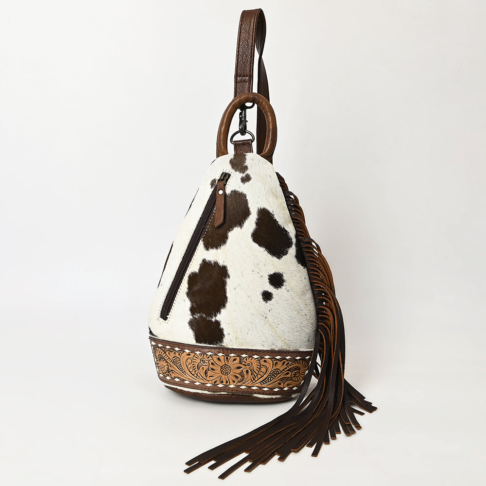 ADBG1401 Cowhide Leather Western Sling Bag Hair on with Hand-Tooled Pocket - Eleanor Edition by American Darling