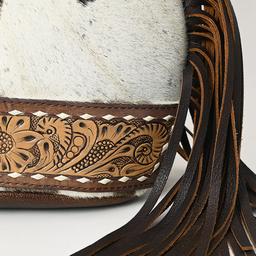 ADBG1401 Cowhide Leather Western Sling Bag Hair on with Hand-Tooled Pocket - Eleanor Edition by American Darling