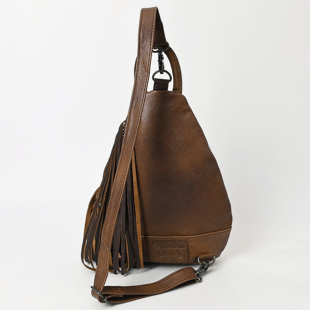 ADBG1401 Cowhide Leather Western Sling Bag Hair on with Hand-Tooled Pocket - Eleanor Edition by American Darling