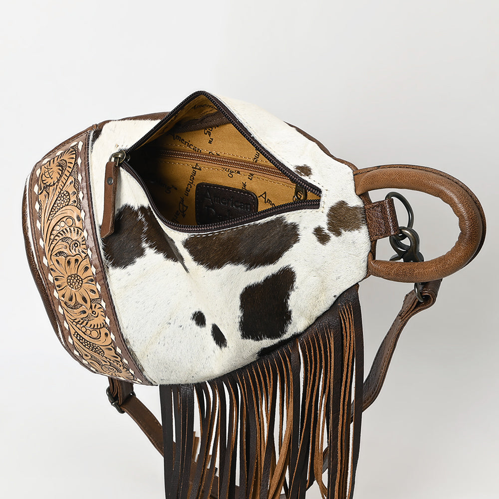 ADBG1401 Cowhide Leather Western Sling Bag Hair on with Hand-Tooled Pocket - Eleanor Edition by American Darling