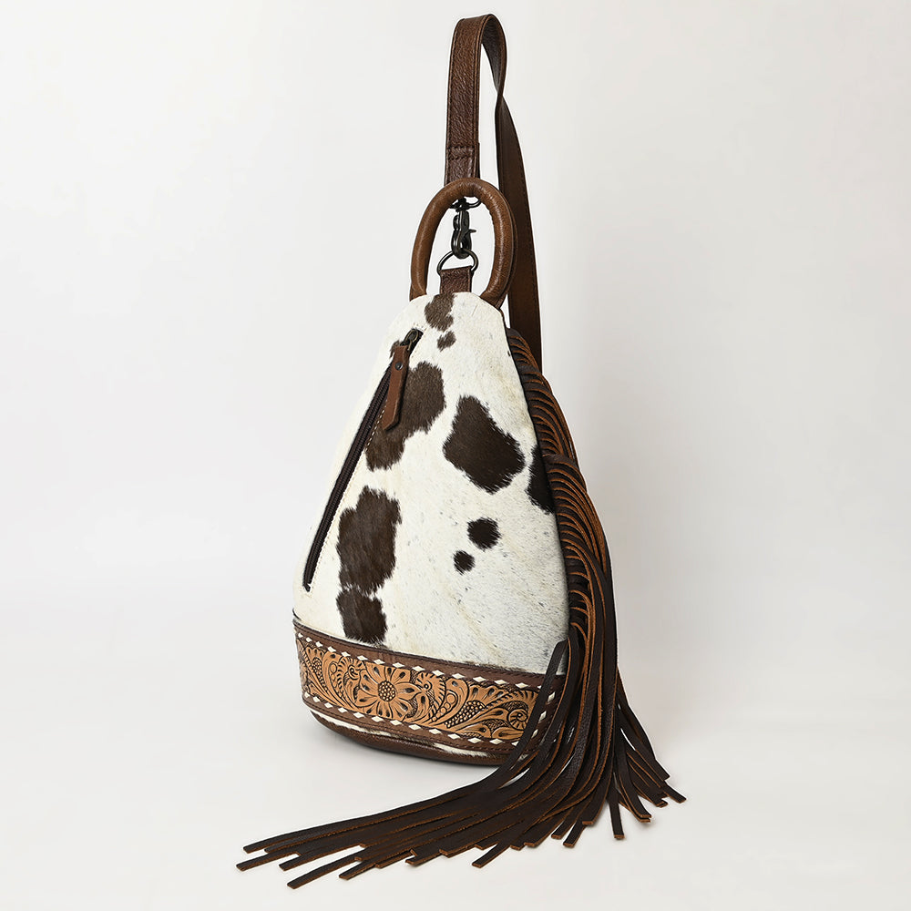 ADBG1401 Cowhide Leather Western Sling Bag Hair on with Hand-Tooled Pocket - Eleanor Edition by American Darling
