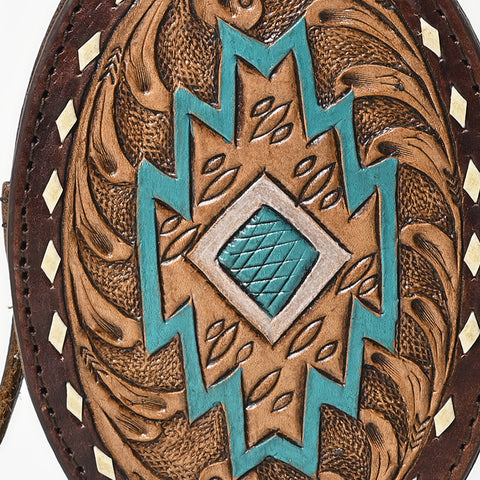 American Darling Western Genuine Leather Hand-Tooled Wristlet Bag with Buckstitch Detailing