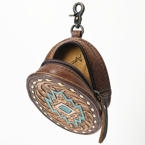 American Darling Western Genuine Leather Hand-Tooled Wristlet Bag with Buckstitch Detailing