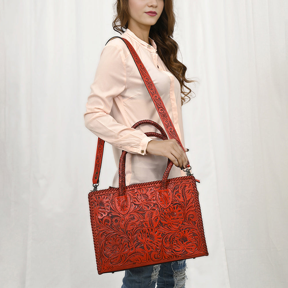 ADBG1412 Hand-Tooled Leather Tote Bag - Floral Western Design