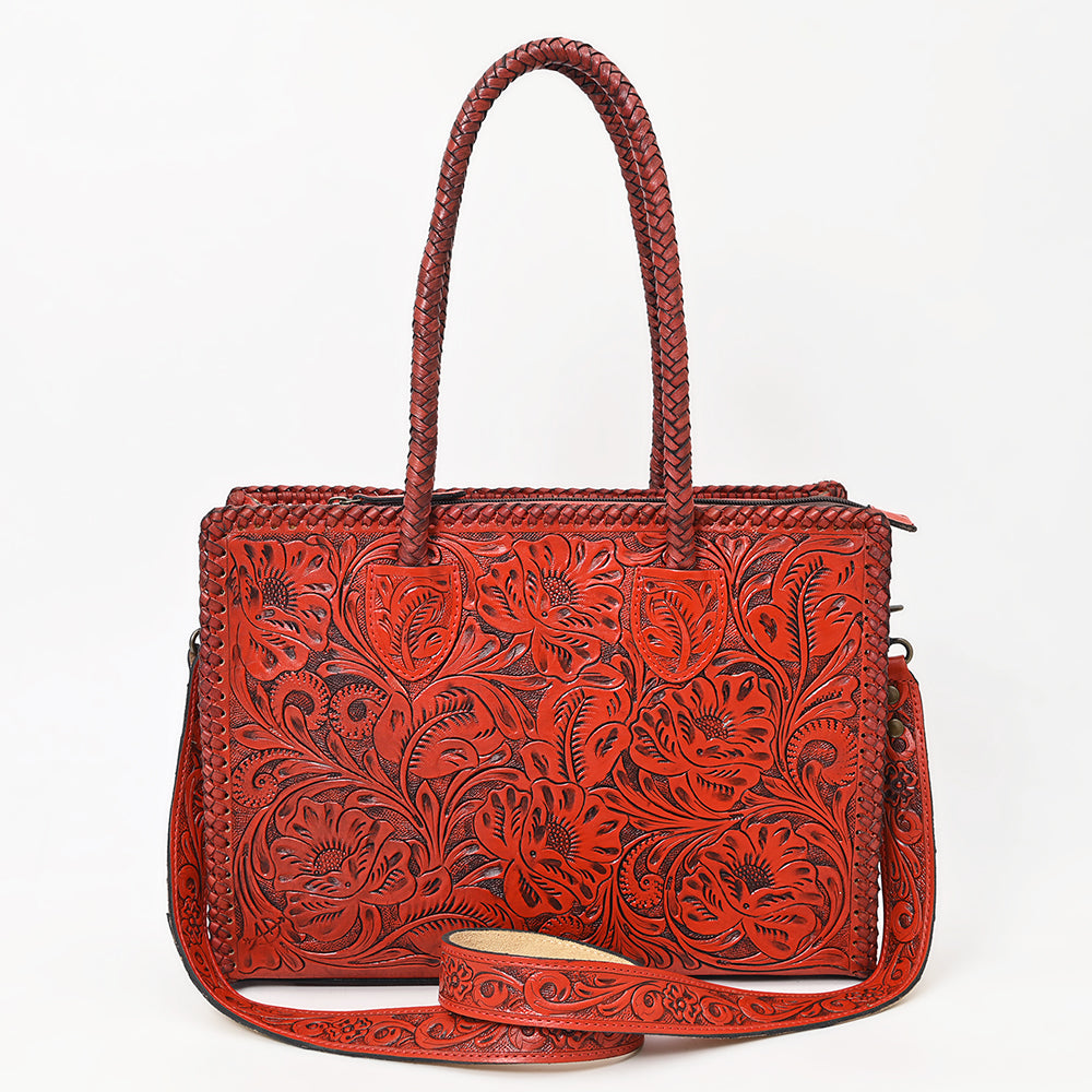 ADBG1412 Hand-Tooled Leather Tote Bag - Floral Western Design