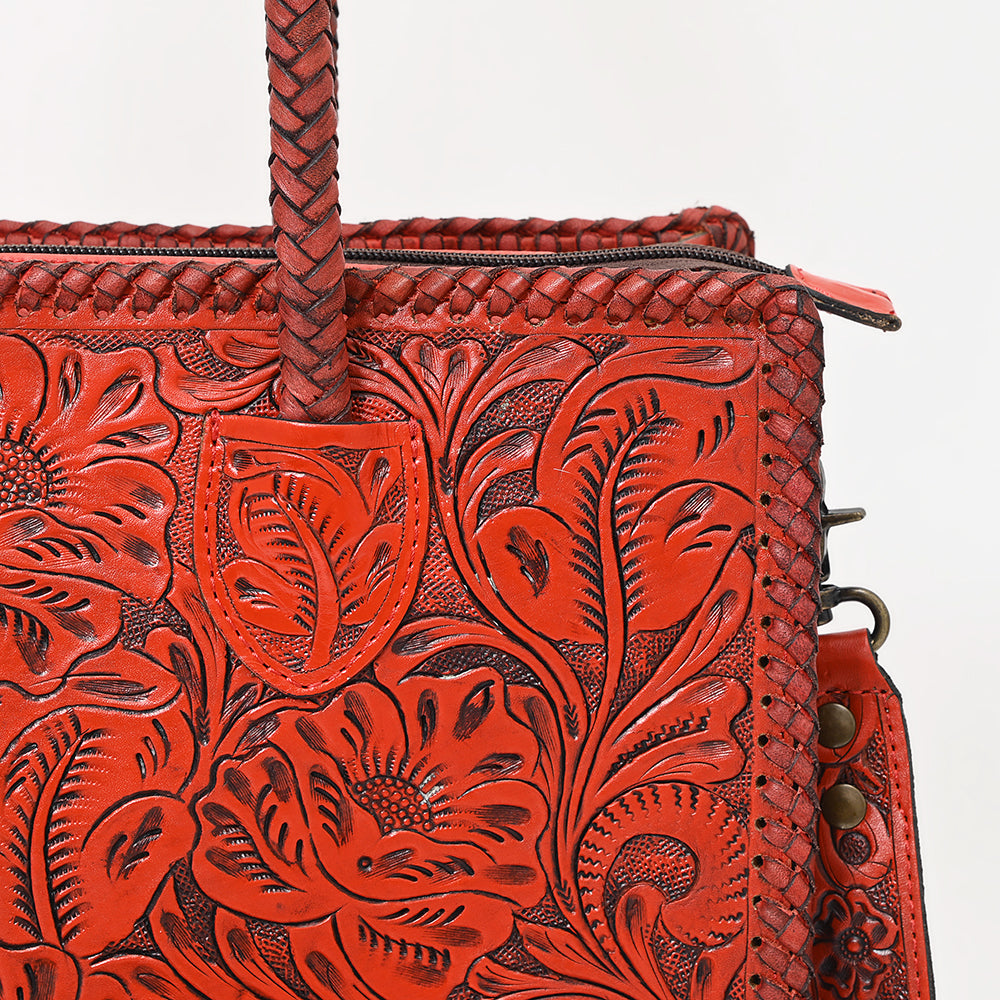 ADBG1412 Hand-Tooled Leather Tote Bag - Floral Western Design
