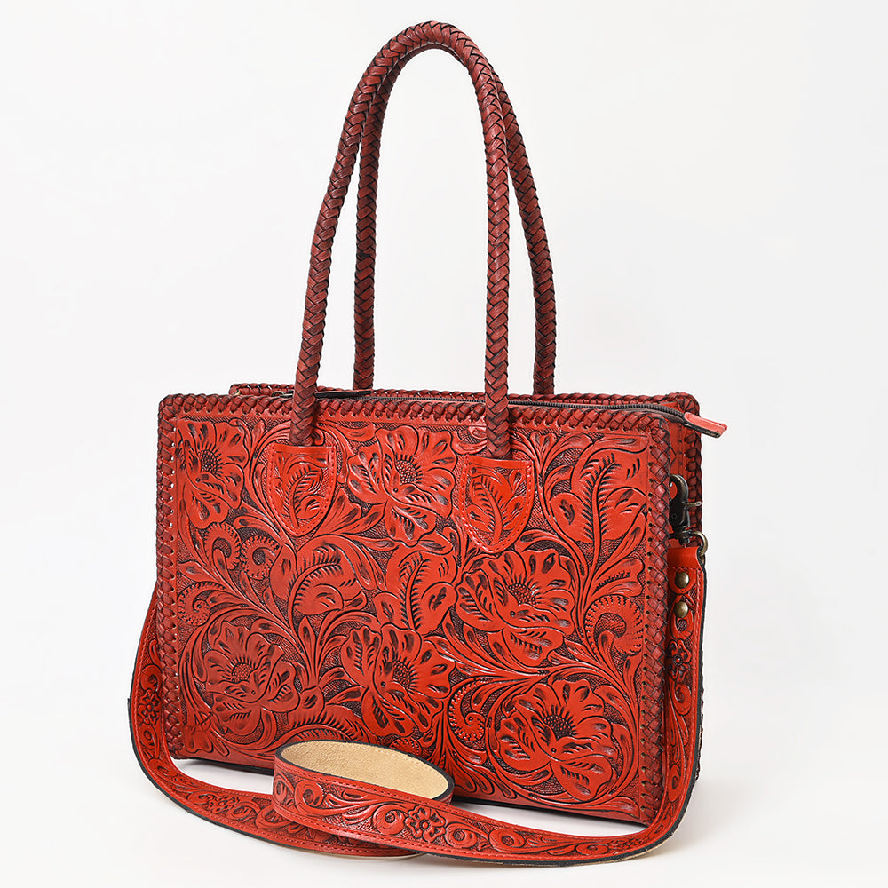 ADBG1412 Hand-Tooled Leather Tote Bag - Floral Western Design