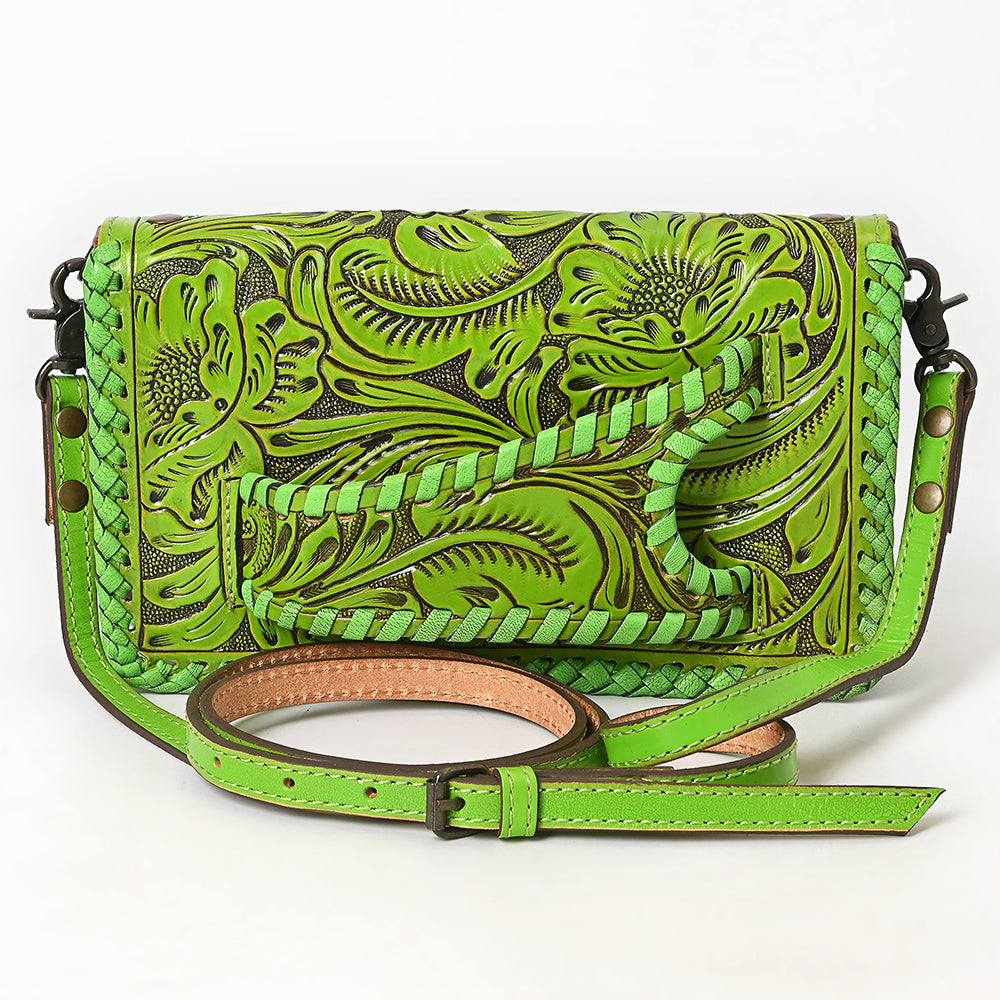 American Darling Western Hand-Tooled Leather Clutch Bag with Floral Carving