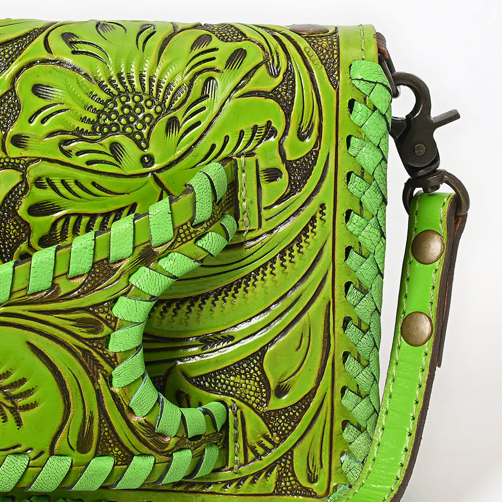 American Darling Western Hand-Tooled Leather Clutch Bag with Floral Carving