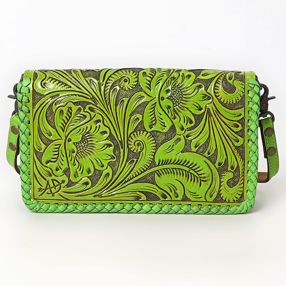 American Darling Western Hand-Tooled Leather Clutch Bag with Floral Carving