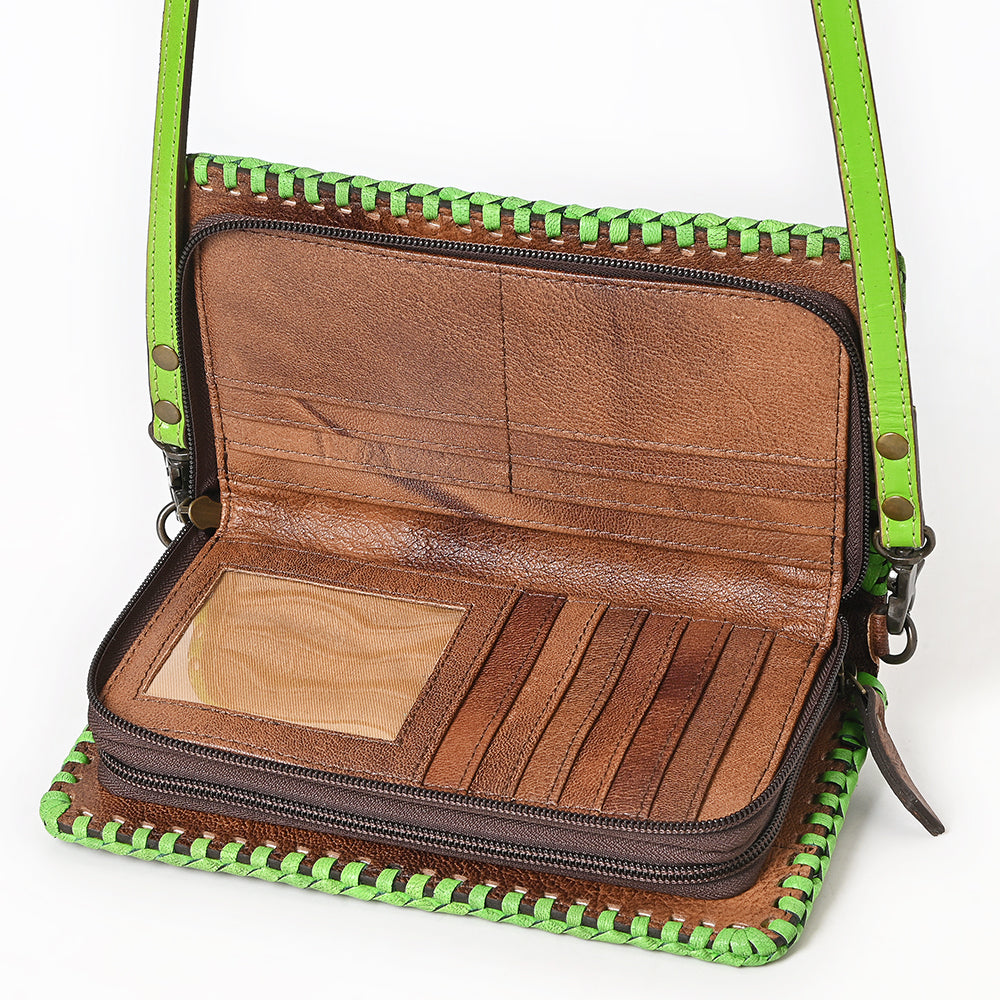 American Darling Western Hand-Tooled Leather Clutch Bag with Floral Carving