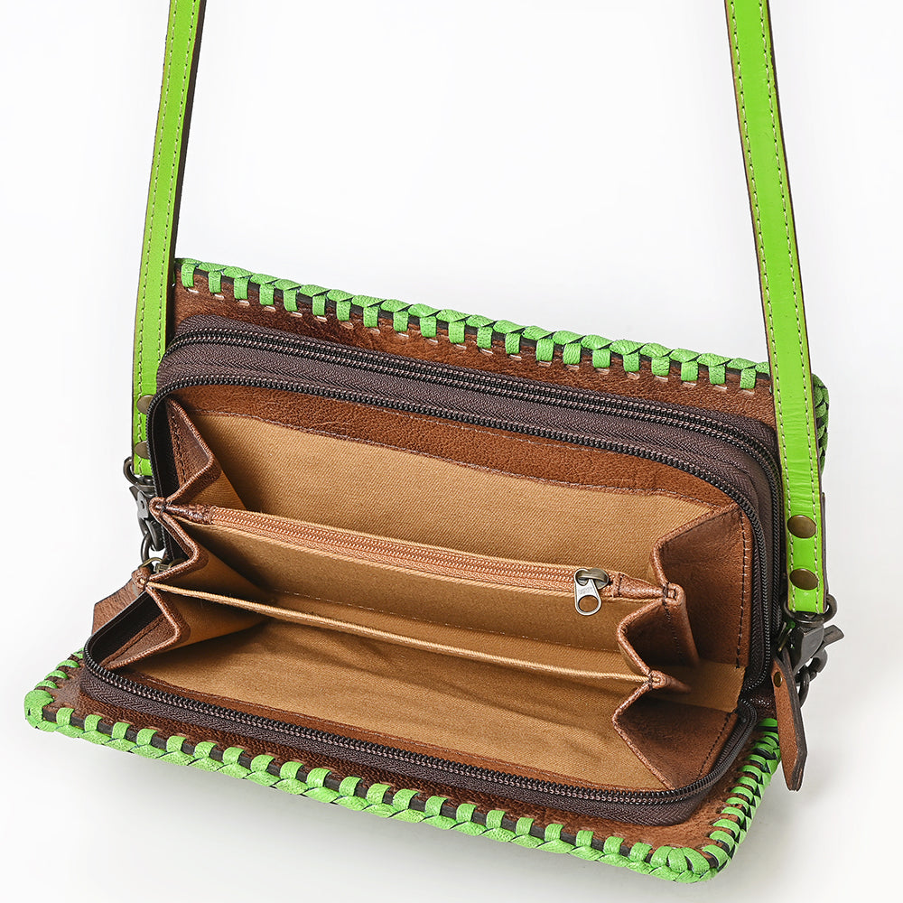 American Darling Western Hand-Tooled Leather Clutch Bag with Floral Carving