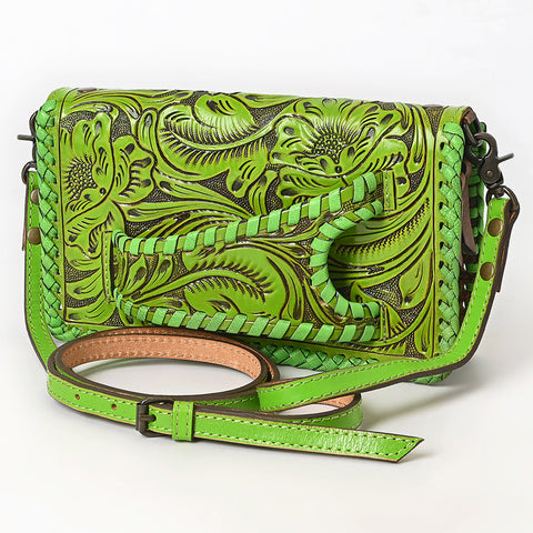American Darling Western Hand-Tooled Leather Clutch Bag with Floral Carving