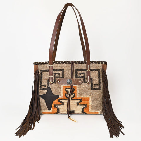 ADBG1113 American Darling Hand-Woven Saddle Blanket Western Tote Bag Genuine Leather Fringe Purse