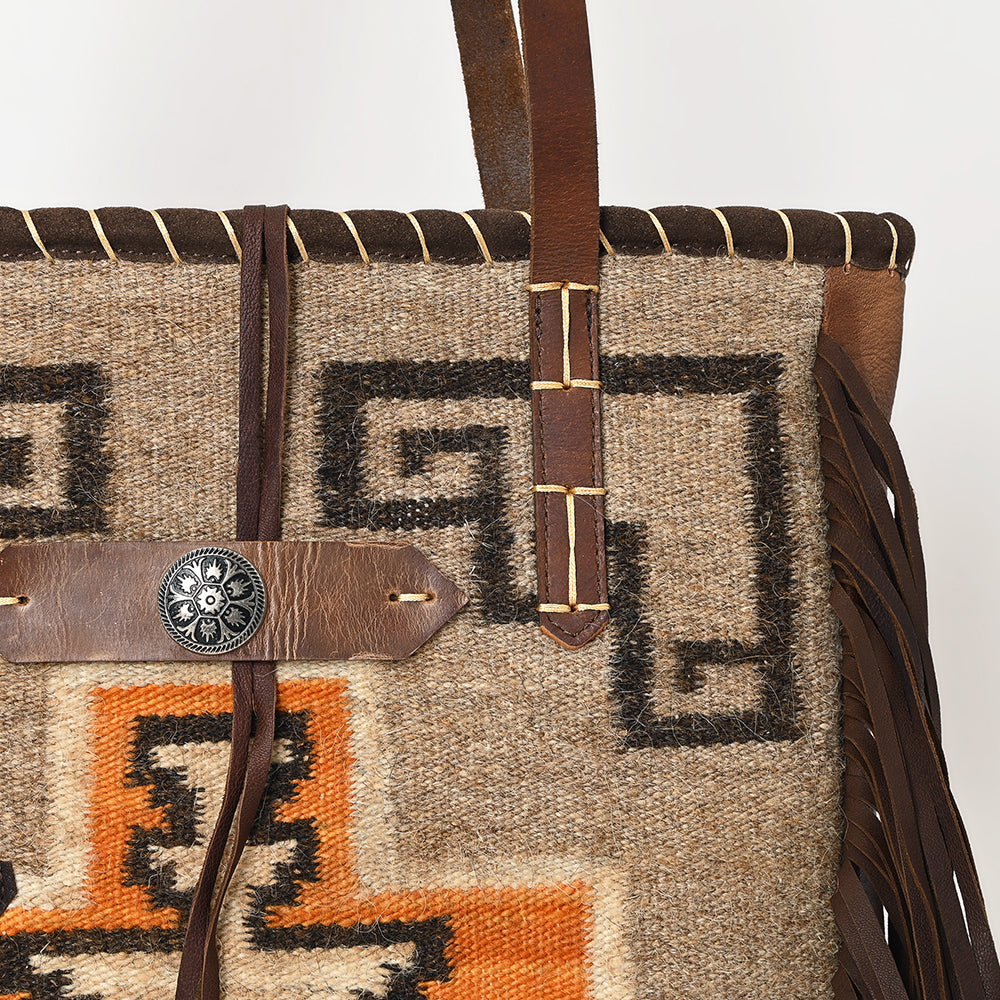 American Darling Hand-Woven Saddle Blanket Western Tote Bag - Genuine Leather Fringe Purse