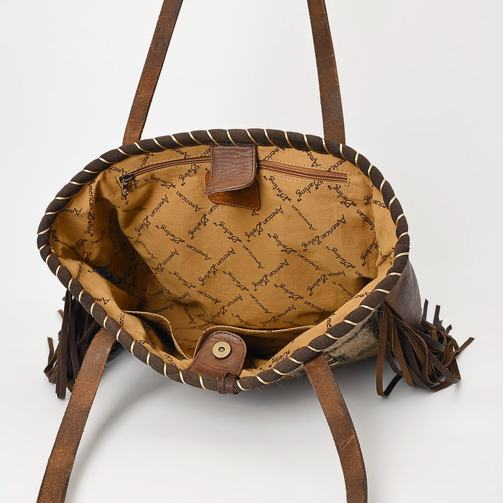 American Darling Hand-Woven Saddle Blanket Western Tote Bag - Genuine Leather Fringe Purse