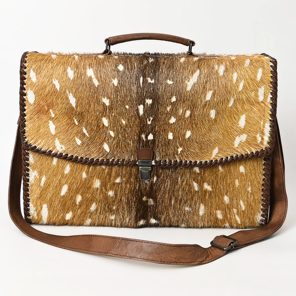 ADBG1420 Spotted Deer Hair-On Leather Briefcase - Western Executive Bag