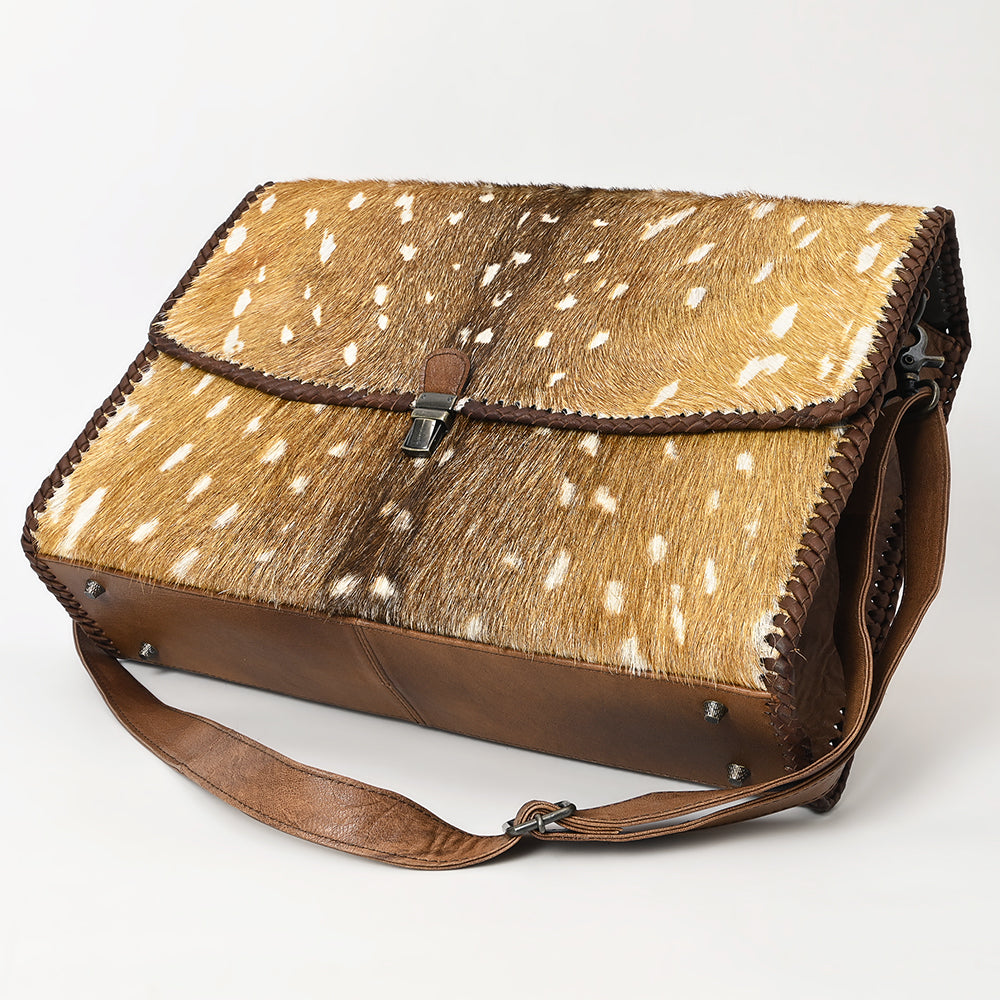 ADBG1420 Spotted Deer Hair-On Leather Briefcase - Western Executive Bag