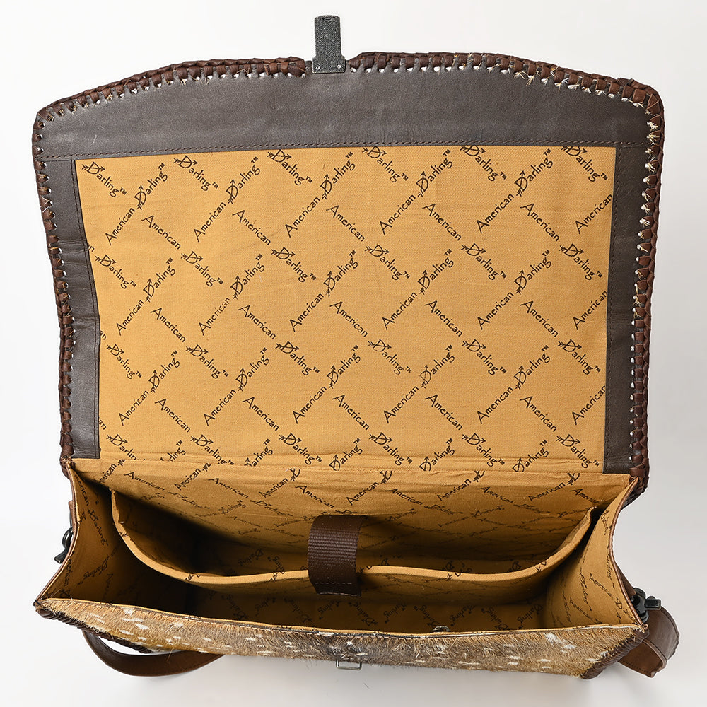 ADBG1420 Spotted Deer Hair-On Leather Briefcase - Western Executive Bag