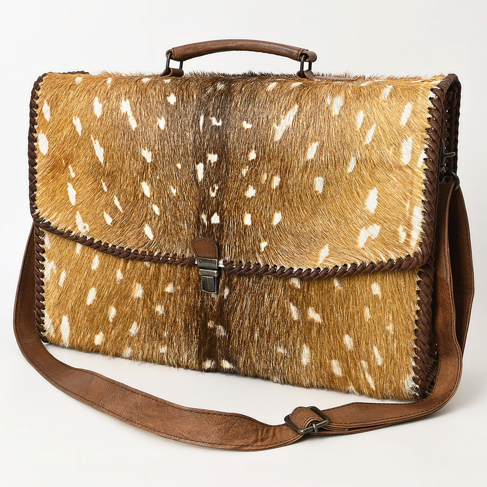 ADBG1420 Spotted Deer Hair-On Leather Briefcase - Western Executive Bag