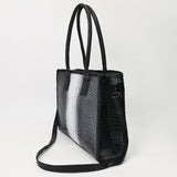 ADBG1422 Crocodile Embossed Black & White Leather Tote - Elegant Western Office Bag