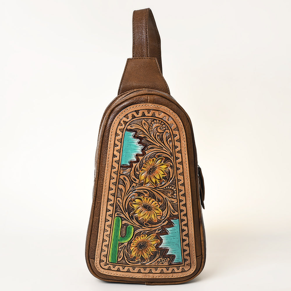 ADBG1425 Hand tooled Leather Sling Bag - Floral Western Design