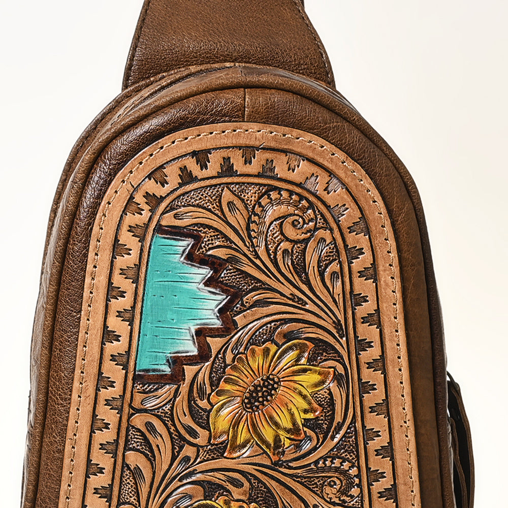 ADBG1425 Hand tooled Leather Sling Bag - Floral Western Design