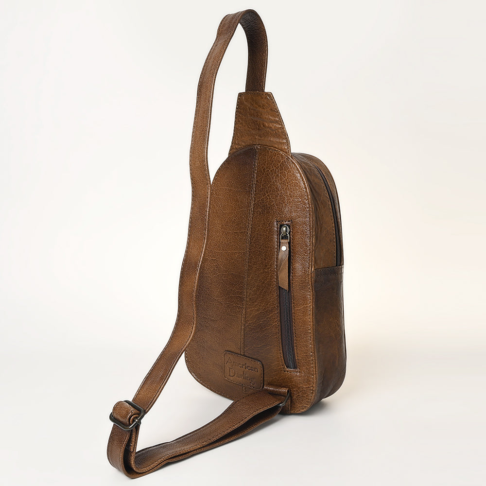 ADBG1425 Hand tooled Leather Sling Bag - Floral Western Design