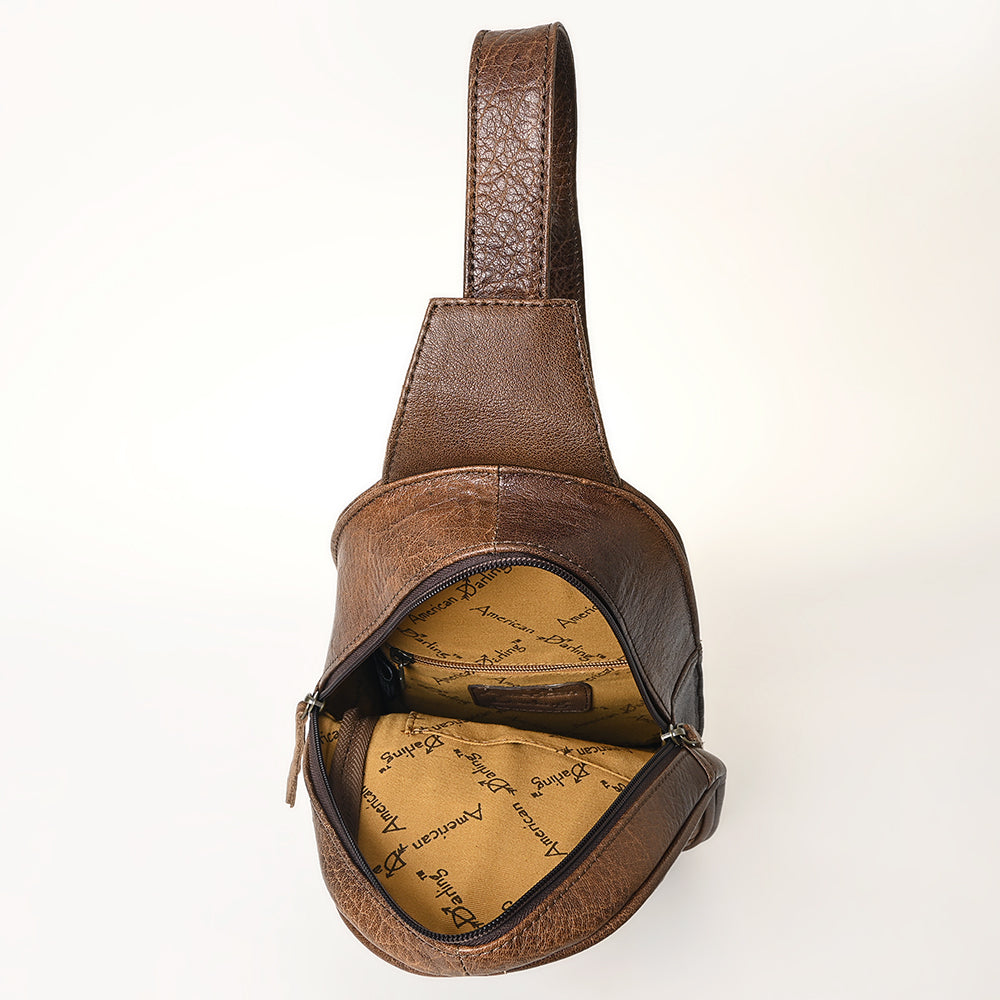 ADBG1425 Hand tooled Leather Sling Bag - Floral Western Design