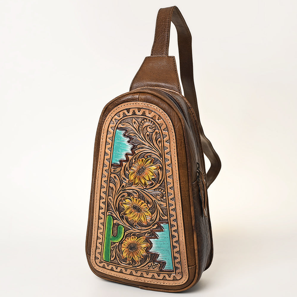 ADBG1425 Hand tooled Leather Sling Bag - Floral Western Design