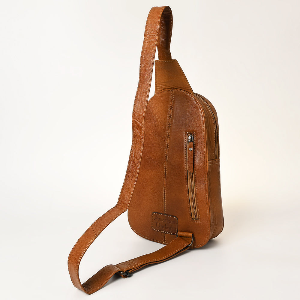 ADBG1425 Hand tooled Leather Sling Bag - Floral Western Design