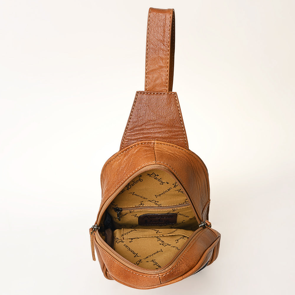 ADBG1425 Hand tooled Leather Sling Bag - Floral Western Design