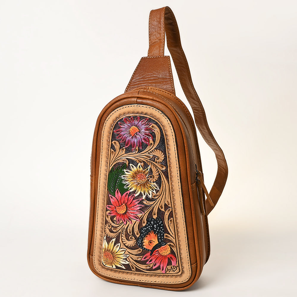 ADBG1425 Hand tooled Leather Sling Bag - Floral Western Design