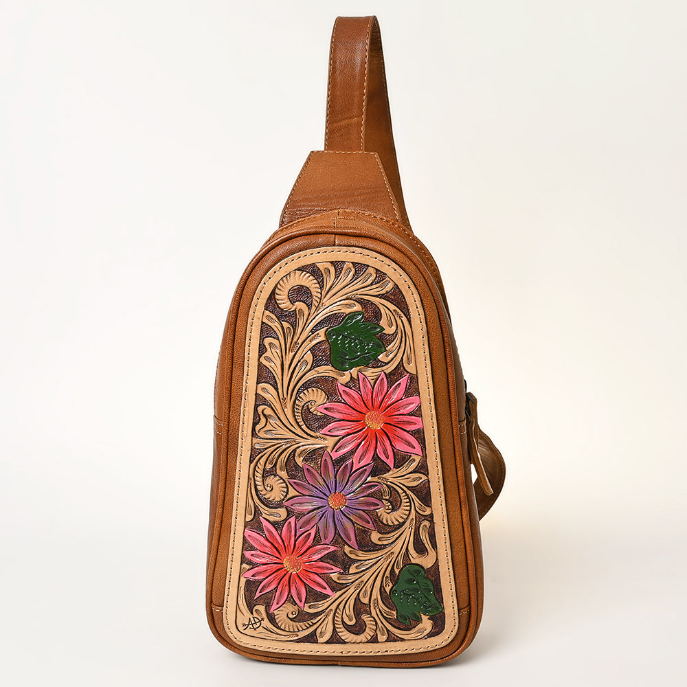 ADBG1425 Hand tooled Leather Sling Bag - Floral Western Design