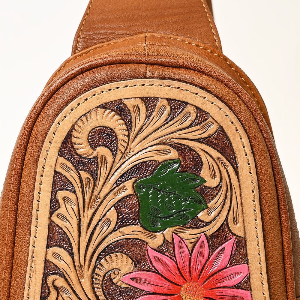ADBG1425 Hand tooled Leather Sling Bag - Floral Western Design