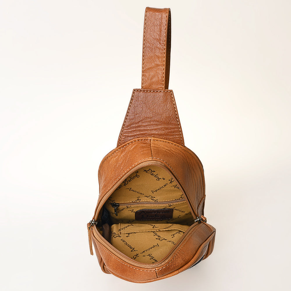 ADBG1425 Hand tooled Leather Sling Bag - Floral Western Design