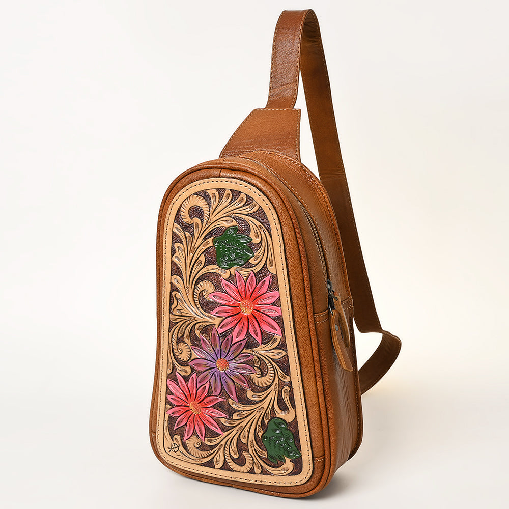 ADBG1425 Hand tooled Leather Sling Bag - Floral Western Design