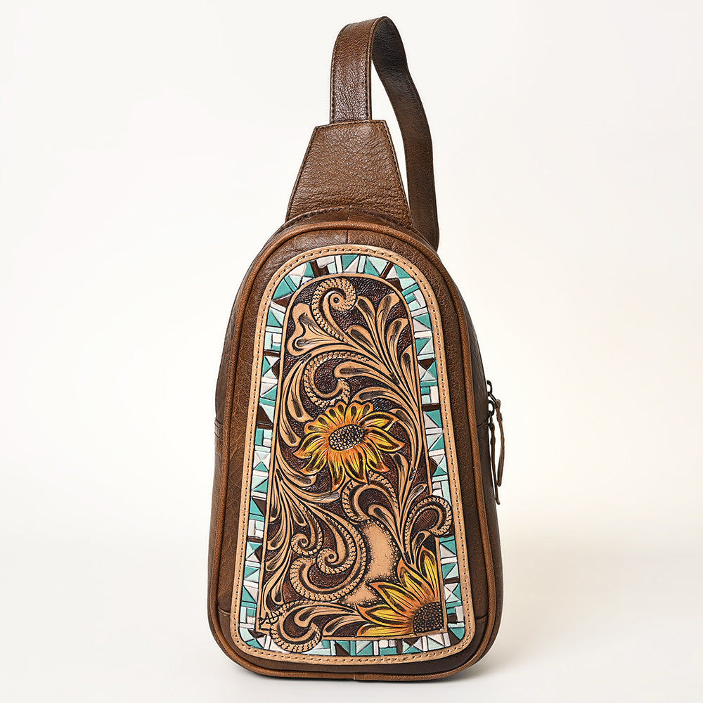 ADBG1425 Hand tooled Leather Sling Bag - Floral Western Design