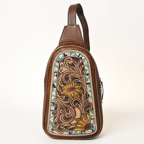 American Darling Hand-Tooled Western Leather Sling Bag | Genuine Leather Floral Carved